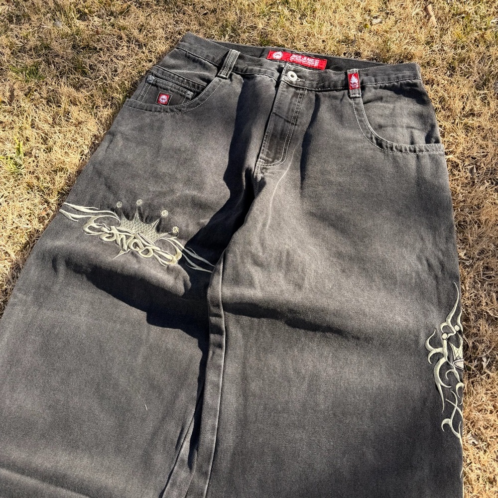 Men's Black Jeans with Embroidered Design - Picture 2 of 6
